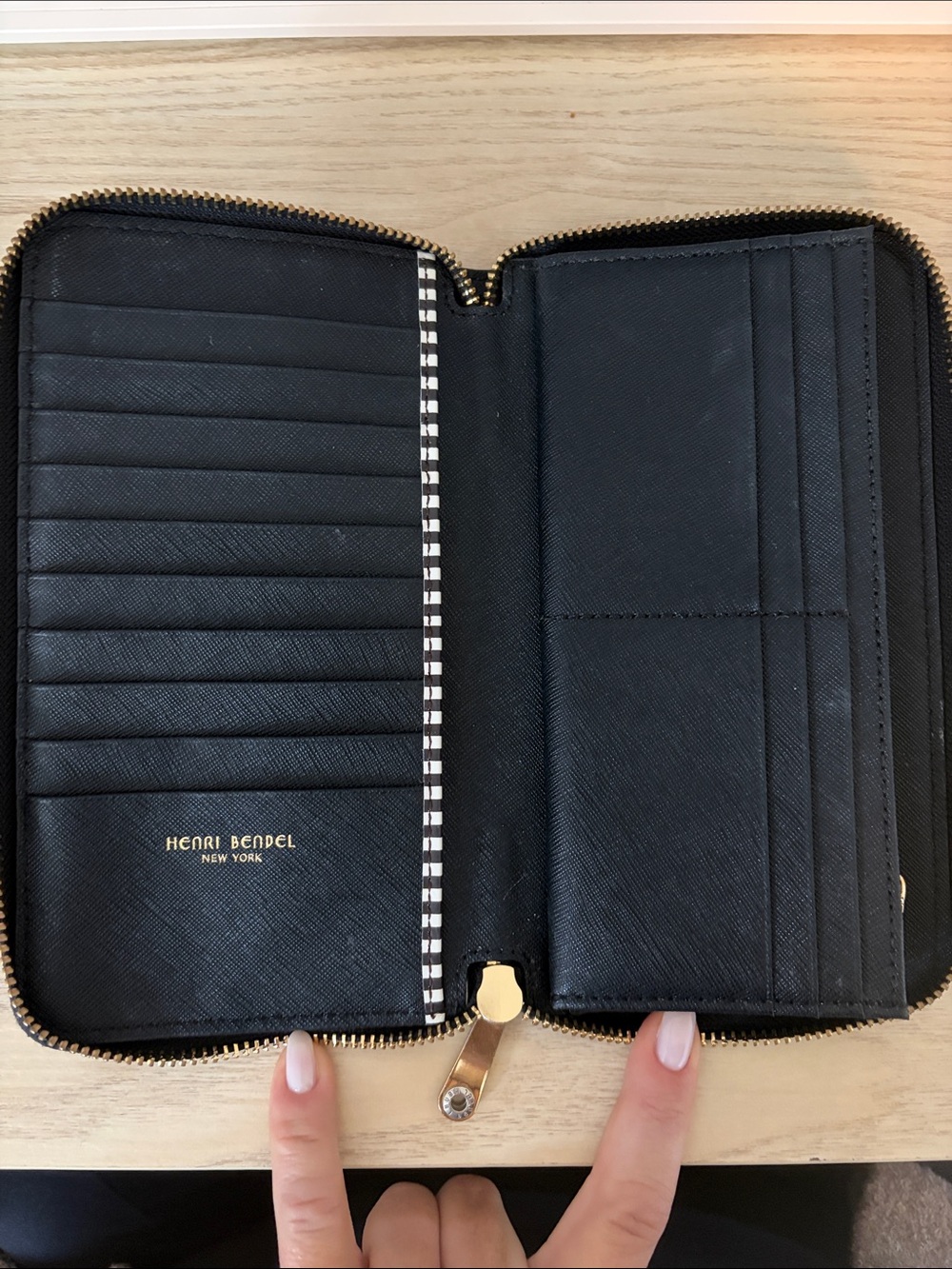henri bendel Black Zip Around Wallet with Gold Logo - Picture 2 of 3